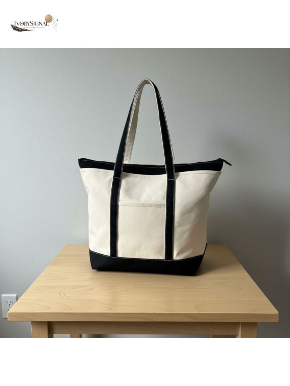Lands' End Zip Canvas Tote Medium Long Handle Cotton Travel Bag